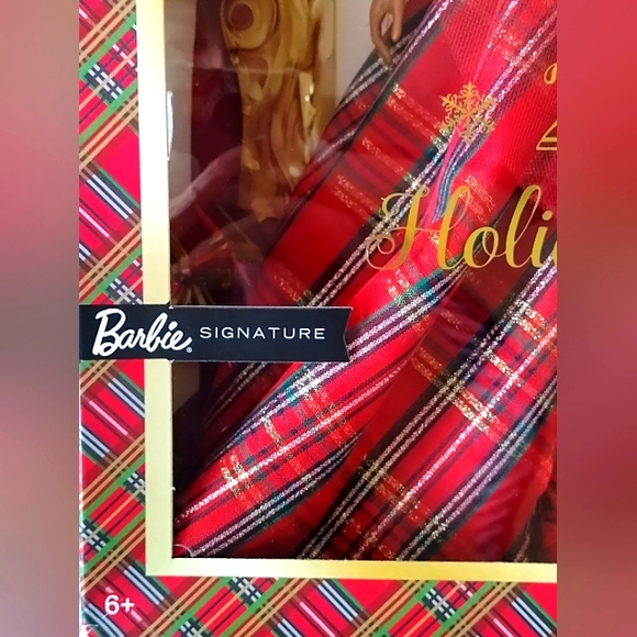 Barbie Signature 2024 Holiday Barbie Doll Red Plaid Dress Brown Hair - Picture 5 of 9
